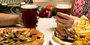 drinks and pizza