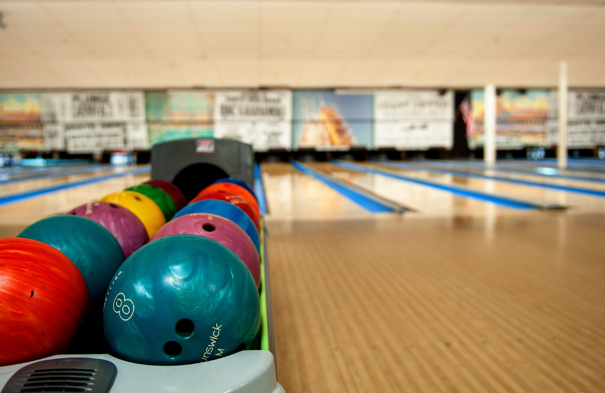 Bowling lane at the BOardwalk Bowl